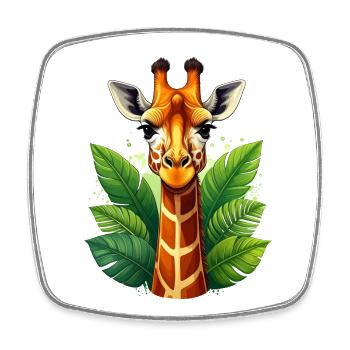 A giraffe surrounded by juicy, green leaves - Square fridge magnet - white - Front