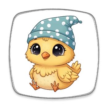 Chick in polka night cap - Square fridge magnet - white - Front