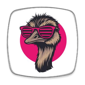 Strauß mit Sonnenbrille, Nandu, Emu - Viereckiger Kühlschrankmagnet - Weiß - Vorne