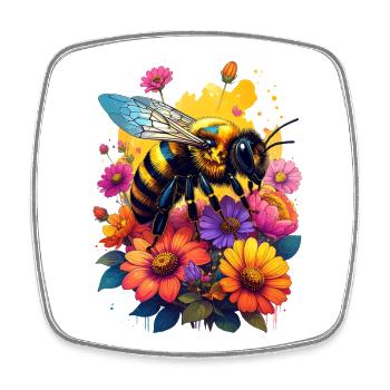 Eine Biene auf bunten Blumen - Viereckiger Kühlschrankmagnet - Weiß - Vorne