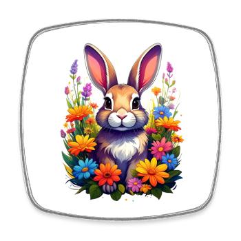 A rabbit or rabbit among colorful flowers - Square fridge magnet - white - Front
