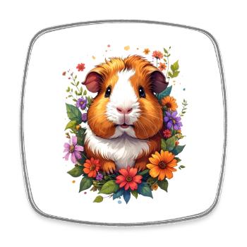 Petit cochon d’Inde mignon entouré de fleurs - Magnet carré - blanc - Devant