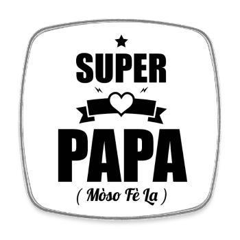 Cadeau Super Papa - T-shirt Mòso Fè La - Magnet carré - blanc - Devant