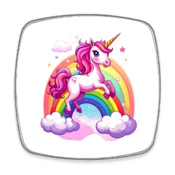 Rosa Einhorn mit Regenbogen und Wolken - Viereckiger Kühlschrankmagnet - Weiß - Vorne