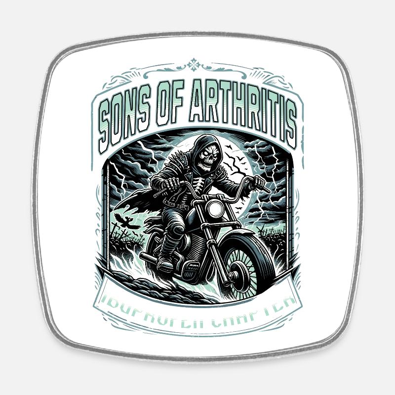 Sons of Arthritis, Ibuprofen Chapter, Motorcycle - Square fridge magnet - white