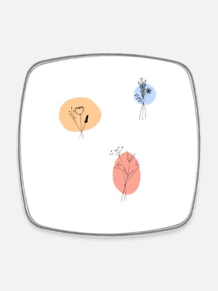 Pastel Blossoms Delicate Line Art - Square fridge magnet - white