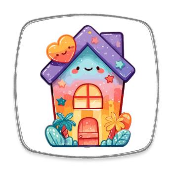 Pastellkawaii Häuschen Design - Viereckiger Kühlschrankmagnet - Weiß - Vorne