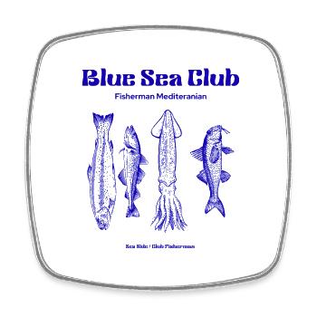 Blue Sea Club Fish & Octopus Illustration - Square fridge magnet - white - Front