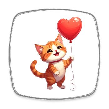 Katze mit Herzluftballon zum Valentinstag - Viereckiger Kühlschrankmagnet - Weiß - Vorne