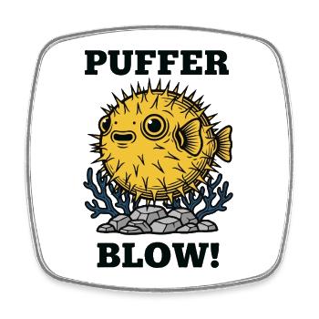 Humor Fisch Kugel Puffer bläst - Viereckiger Kühlschrankmagnet - Weiß - Vorne