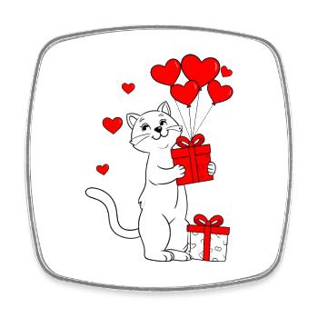 Katze am Valentinstag - Viereckiger Kühlschrankmagnet - Weiß - Vorne
