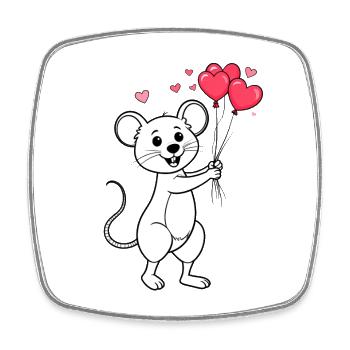 Niedliche Maus mit Luftballons zum Valentinstag - Viereckiger Kühlschrankmagnet - Weiß - Vorne