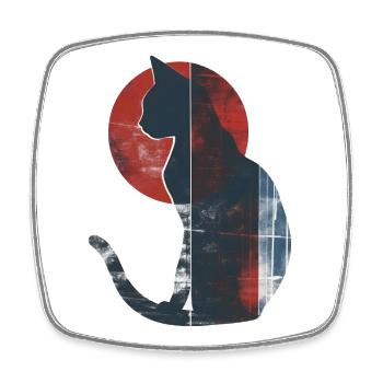 Japanese Sun Cat – Design artistique asiatique minimaliste - Magnet carré - blanc - Devant