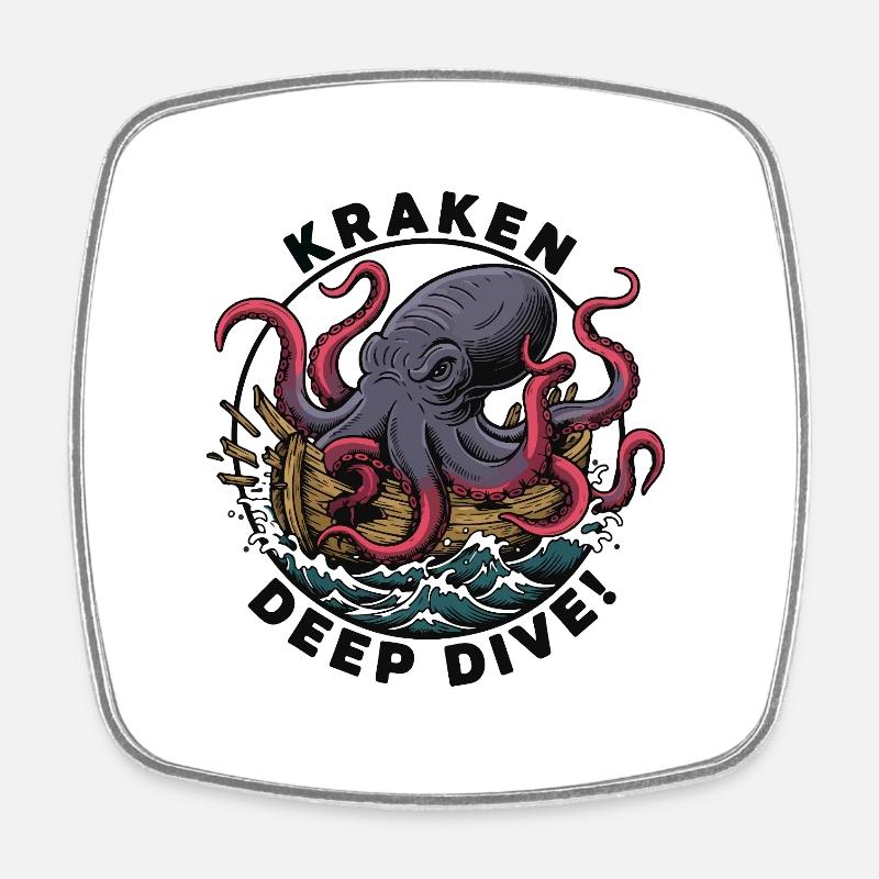 Kraken Deep Dive Attack Ship - Square fridge magnet - white