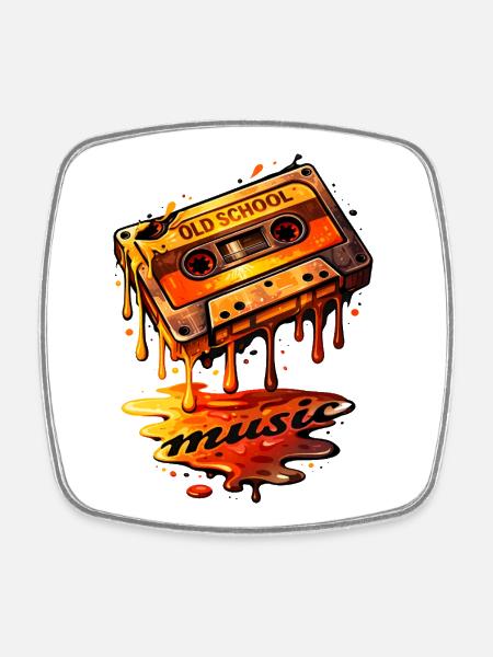 Illustration de cassette Old School Fondant - Magnet carré - blanc