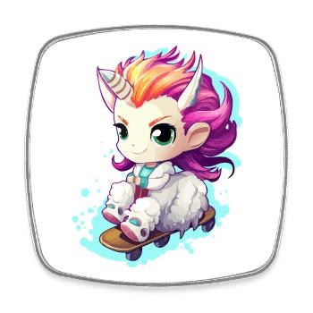 Rainbow Unicorn on skateboard - Square fridge magnet - white - Front