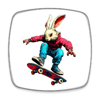 Hase Skateboarder - Viereckiger Kühlschrankmagnet - Weiß - Vorne