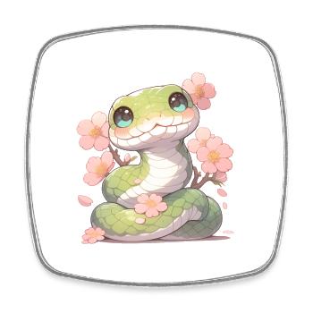 Kawaii Snake Sakura - Année du Chibi du Serpent - Magnet carré - blanc - Devant