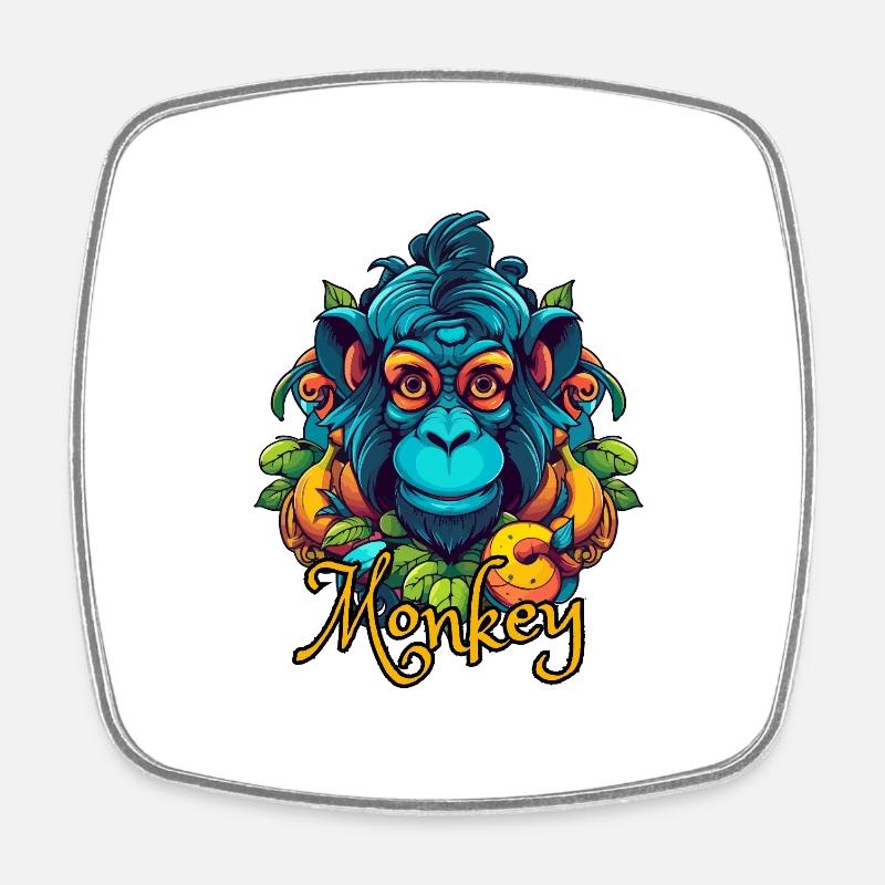 Tête de singe tropical néon - Magnet carré - blanc