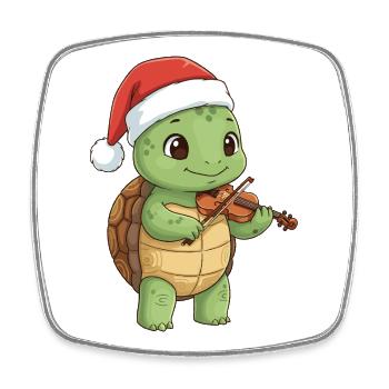 Animal tortue de Noël jouant du violon - Magnet carré - blanc - Devant