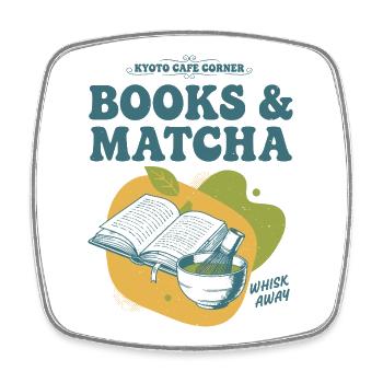 Livres et matcha Kyoto Café Corner Emportez-vous - Magnet carré - blanc - Devant