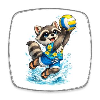 Un raton laveur sur la plage avec le volley-ball - Magnet carré - blanc - Devant