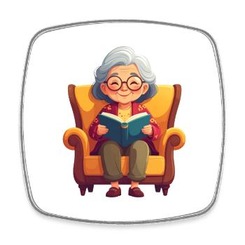 Oma sitzt im Sessel und liest ein Buch - Viereckiger Kühlschrankmagnet - Weiß - Vorne