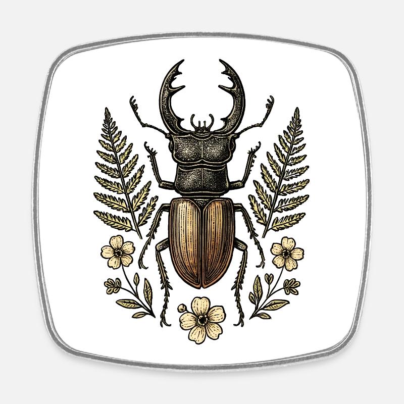 Insecte en bronze dans une couronne de feuilles - Magnet carré - blanc