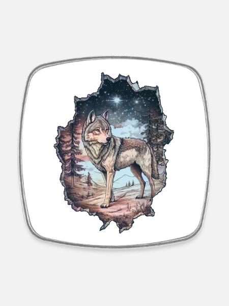 Wolf - Viereckiger Kühlschrankmagnet - Weiß