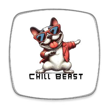 Chill Beast Bulldog - Square fridge magnet - white - Front