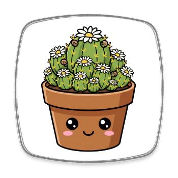 Kawaii Daisy Kaktustopf - Viereckiger Kühlschrankmagnet - Weiß - Vorne