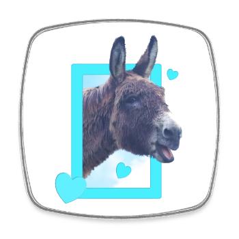 cute donkey at the window blue hearts - Square fridge magnet - white - Front