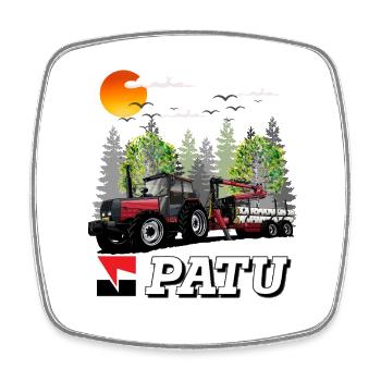 Patu Waldmaschinentraktor - Viereckiger Kühlschrankmagnet - Weiß - Vorne
