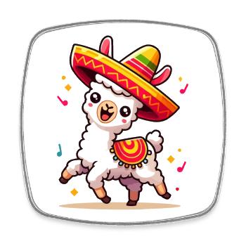 Lama Fiesta en sombrero - Magnet carré - blanc - Devant