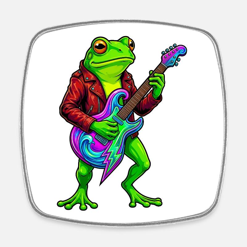 Frosch mit Jacke und Neon E-Gitarre - Viereckiger Kühlschrankmagnet - Weiß