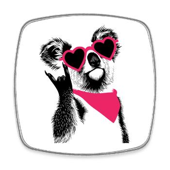 Koala mit Herzbrille & Rockzeichen - Viereckiger Kühlschrankmagnet - Weiß - Vorne