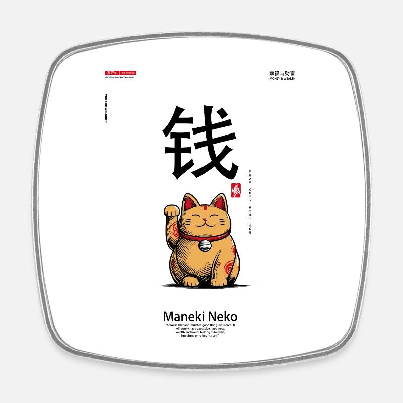 Maneki-Neko - Viereckiger Kühlschrankmagnet - Weiß