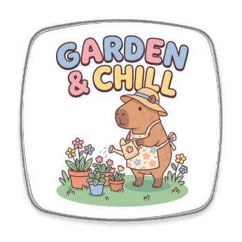 Garden & Chill Capybara Illustration - Square fridge magnet - white - Front