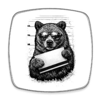 Brown Bear Mugshot – Retro Halfton with Sunglasses - Square fridge magnet - white - Front