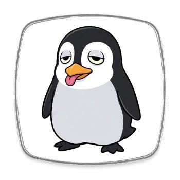 Dessin animé Penguin Fatigué, langue tombante - Magnet carré - blanc - Devant
