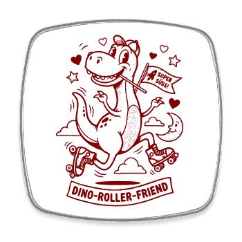 Dino-Roller-Friend Skater-Dino Motiv - Viereckiger Kühlschrankmagnet - Weiß - Vorne