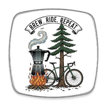Brew Ride Repeat Moka Bike Woodcut - Square fridge magnet - white - Front