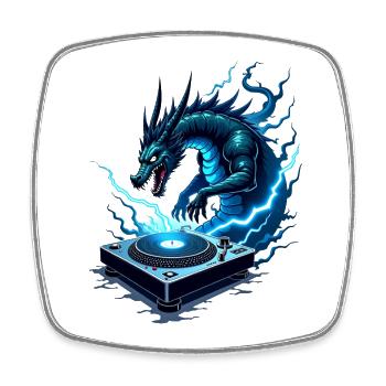 Blaues Drachen-DJ Kraft - Viereckiger Kühlschrankmagnet - Weiß - Vorne