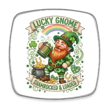 Lucky Gnome Shamrocked And Loaded Funny Quote - Square fridge magnet - white - Front