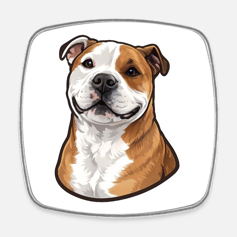 Cheerful Bulldog Mixed Breed Portrait - Square fridge magnet - white