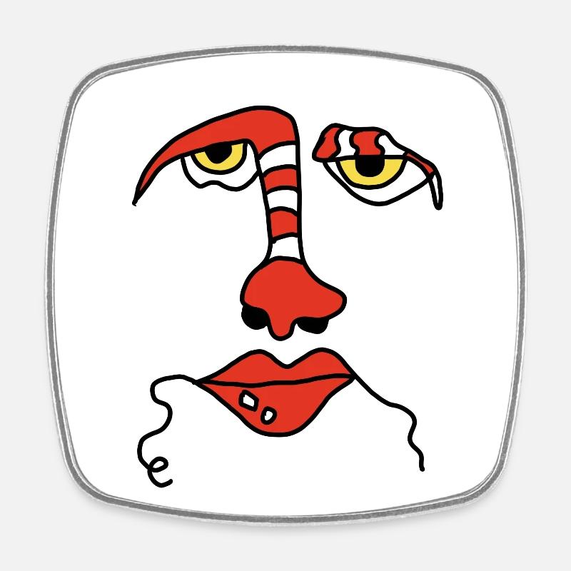 Abstract face with stripes - Square fridge magnet - white