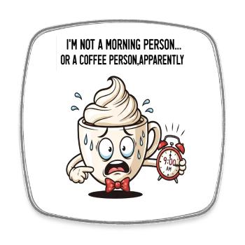 Tasse matinale anxieuse avec alarme - Magnet carré - blanc - Devant