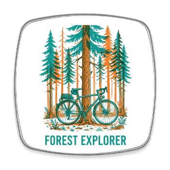 Forest Explorer Risograph Fahrradkunst - Viereckiger Kühlschrankmagnet - Weiß - Vorne