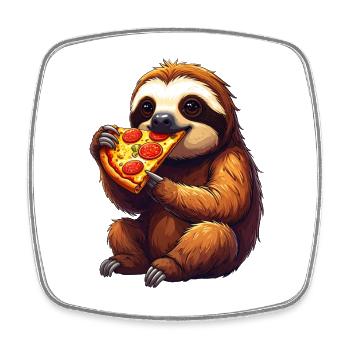 Paresseux avec pizza - Magnet carré - blanc - Devant