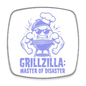 BBQ Grillmeister GRILLZILLA, lustiges BBQ Shirt - Viereckiger Kühlschrankmagnet - Weiß - Vorne